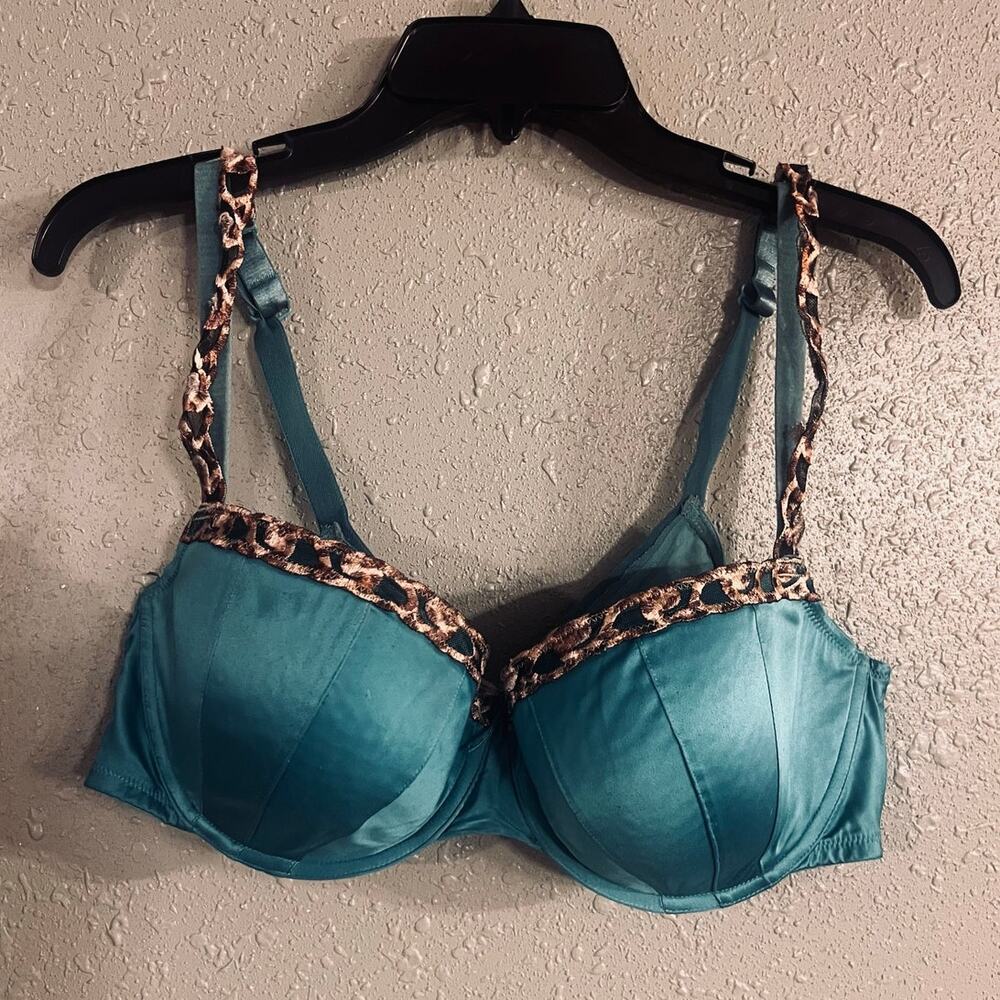 Lane Bryant Cacique 42D Womens Demi Cup Bra aqua and leopard print plus size